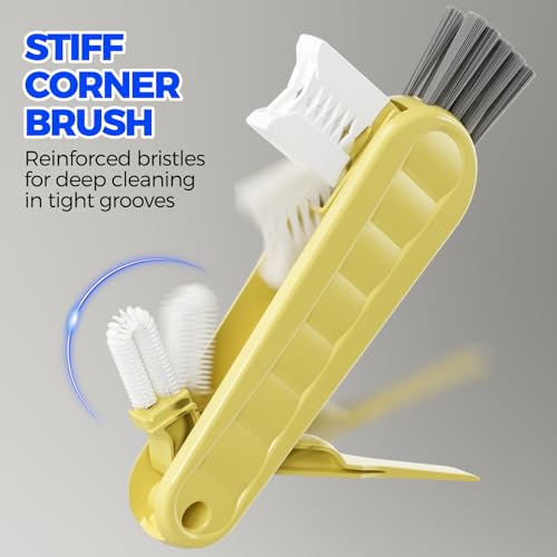 Image of Holikme 6 Pack 4 in 1 Cup Lid Cleaning Brush 3 Straws Bottle Brush,Yellow | 4 in 1 Cup Lid Cleaning Brush Multifunctional Bottle Brush, Silicone Cup Lid Gap Cleaner, Bristle Crevice Cleaning Brush