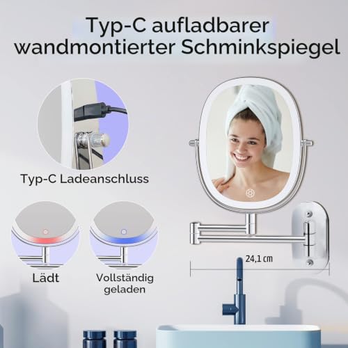 FUNTOUCH Wiederaufladbar Kosmetikspiegel mit 1X/7X Vergrößerung Beleuchtung – Ansicht 4