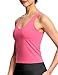 THE GYM PEOPLE Women's Longline Sports Bra Wirefree Padded Workout Yoga Tank Top Bright Pink