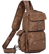 AuSion Leather Sling Bag for Men Women, Crossbody Chest Daypack Shoulder Bags Purse with Multi-po...