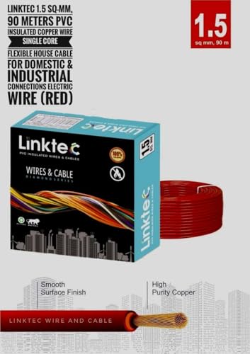 Image of PVC Insulated Copper Wire, Single Core, Black, 90 Metres, for Domestic and Industrial Use (RED, 1.50 SQ MM)