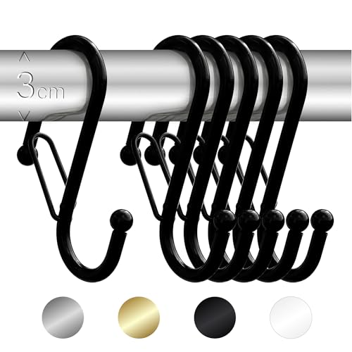 Blau Marité 6 Stück S Haken Groß für Stangen bis 3 cm Durchmesser – S Haken zum Einhängen Groß mit Sicherheitsschnalle – Haken für Kleiderstange & Garderobenstange – Metallhaken für Lagerung – Schwarz