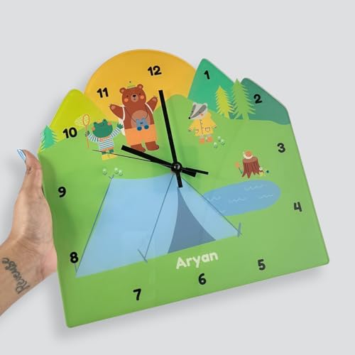 Image of Zooboo Personalized Analog Wall Clock, Custom Name Acrylic Silent Quartz Movement Wall Clock with Sleek Modern Design, Ideal for Birthdays or Return Gifts (Design - Into The Wild) 30x30 cm, multicolor