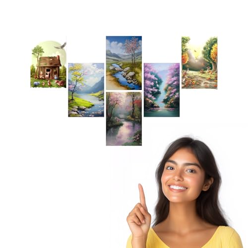 Image of SiddArtify Charming Farm Animals - Peaceful Landscapes Art Print Set - Set of 2-4x6 Inch - Board (Pack of 6) - Sticker (Pack of 6) Wall Room Decoration art Poster Prints