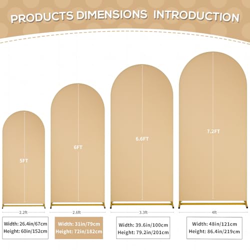 Image of SoarDream Khaki Spandex Arch Cover 6FT Wedding Arch Backdrop Cover Stretchy Backdrop Chiara Wall Arch Stand Cover for Wedding Birthday Balloon Decorations- Ideal for Balloon Arches