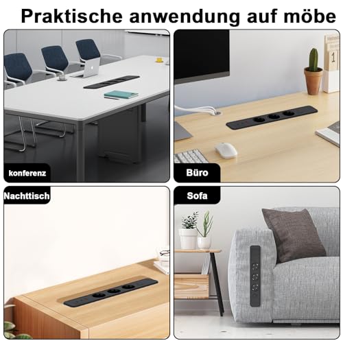 Multiprise de table multiprise BQO de bureau 3 prises avec 3 ports USB câble 1,8m