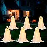 JOYIN 6 Pcs Halloween Decorations Outdoor Ghosts Pathway Lights, 18β White Light Up Cloth Ghost with Yard Stakes for Graveyard Yard Lawn Garden Prop, Party Decor Supplies