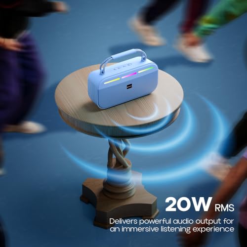 Image of Zebronics Sound Feast 45 Portable Bluetooth Speaker, 20W RMS, Up to 5h Playback, 6.6cm Driver, Deep Bass, 4 RGB Modes, BT v5.4, USB, mSD, TWS, Type-C Charging, Carry Handle (Blue)