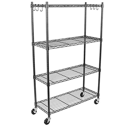 Image of WDT 4-Tier Storage Shelves, Heavy Duty Metal Shelves Wire Rack Shelving Unit, Adjustable Shelf with Wheels for Home Office Garage Kitchen Shelf, 36 inch D x 14 inch W x 58 inch H