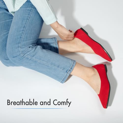 Image of ATHMILE Pointed Toe Flats for Women Comfortable Knit Ballet Flats Shoes | Slip-on Lightweight Dressy Work Shoes Machine Washable Womens Flats for Work Office Business Casual Wedding