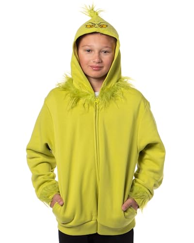 Mad Engine Grinch Hoodie Dr Seuss Boys How The Grinch Stole Christmas Kids Grinch Character Zip-Up Jacket (Grinch Large)