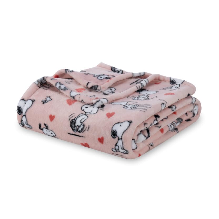 Image of Berkshire Blanket Peanuts VelvetLoft Cute Character Snoopy Plush Blanket,Poses and Hearts Blush,Full /Queen 90 in x 90 in (Official Peanuts Product)
