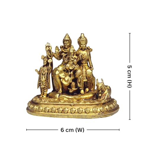 Image of Brass Shiv Parivar Idol 5cm | Antique Golden Finish Lord Shiva Parvati Ganesh Kartikeya Statue | Handcrafted Brass Murti for Pooja Temple Home Office Decor Spiritual Navratri Diwali Gift Showpiece