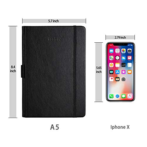 Thick Hardcover Notebook/Journal With A5 120Gsm Premium Paper, College Ruled Bound With Pen Holder, Black Leather, 3 Ribbon Marker, Inner Pocket, 8.4 X 5.7 In #TOP6