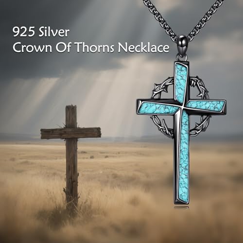 Croix catholique avec épines en argent 925, bijou durable homme