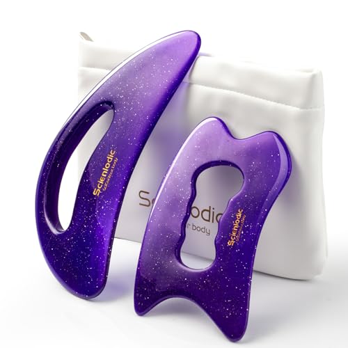 Image of Scienlodic 2 Pcs Large Body Gua Sha Massage Tools (Purple, Resin) - Muscle Scraper for Back, Neck, Waist & Legs, Muscle Relaxation, Soothe Tension