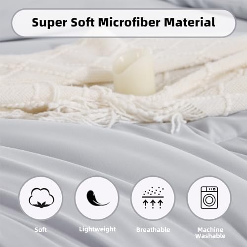 Image of weigelia Queen Comforter Set 7 Pieces Queen Size Comforter Set Light Grey Comforter Queen Size Soft Comforter with Fitted Sheets, Flat Sheets, Pillow Shams, and Pillowcases