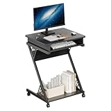 ALISENED Computer Desk for Small Spaces,23.6" Z-Shaped Compact Study Table with Smooth Keyboard Tray,with Wheels and Bottom Shelves for Home Office，Computer Cart Mobile Laptop Cart