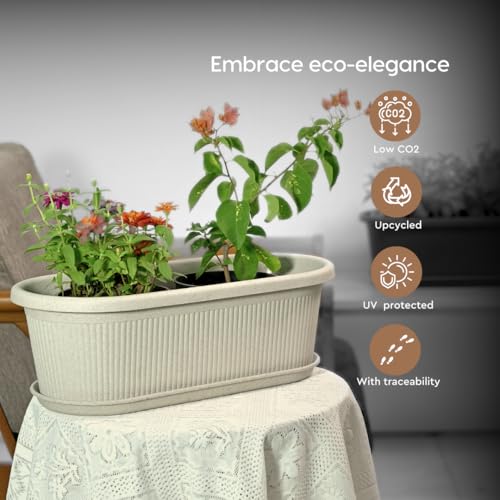 Image of Eha Earth Friendly Regalia 12 Inch Pots and Planters Set of 3 | Bamboo Based, UV Protected | Plant Pots for Indoor & Balcony Window Flower Pots | Sand Castle