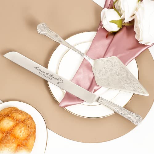 Silver Cake Knife And Server Set, Personalized Cake Cutting Set For Wedding, Cake Cutter Pie Pizza Server Set, Engraved Cake Serving Set For Anniversary Birthday Party Gift (Silver) #TOP1