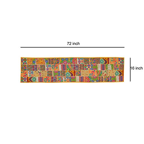 Ayodhya Art Décor Handmade Yellow Table Runner Rajasthani Design Embroided Cotton Ethnic Runner Rajasthani Patchwork Table And Home Decor (72X16) 1 Peice #TOP1