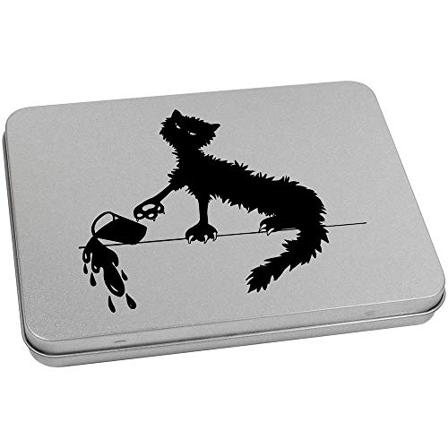 Azeeda 170mm 'Cat Spilling Glass' Metal Hinged Tin/Storage Box (TT00143621)