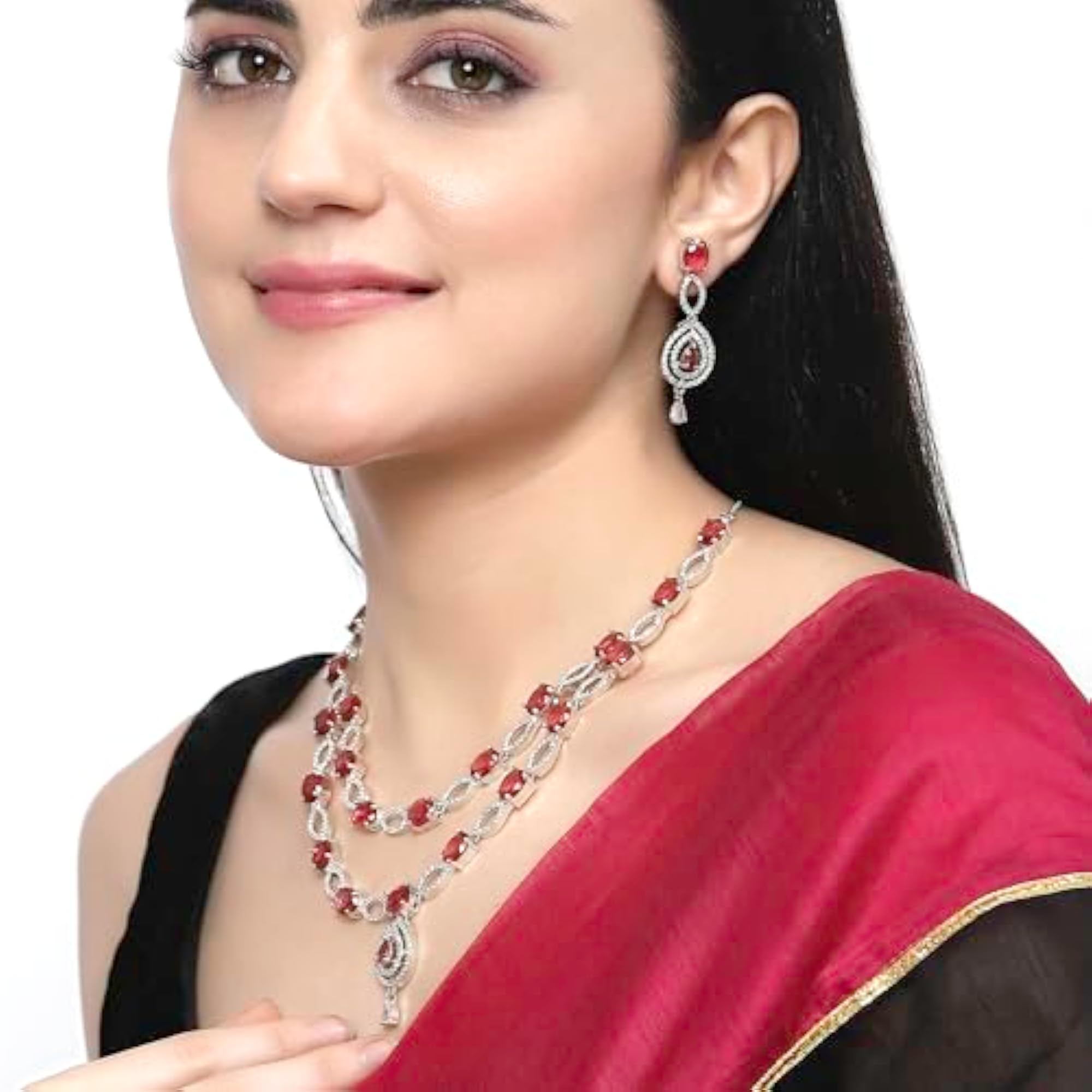 Rhodium-Plated Abstract Necklace Set with Earrings