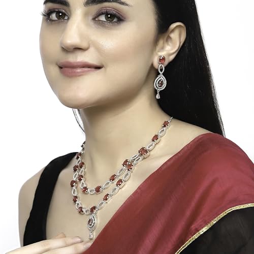 Rhodium-Plated Abstract Necklace Set with Earrings