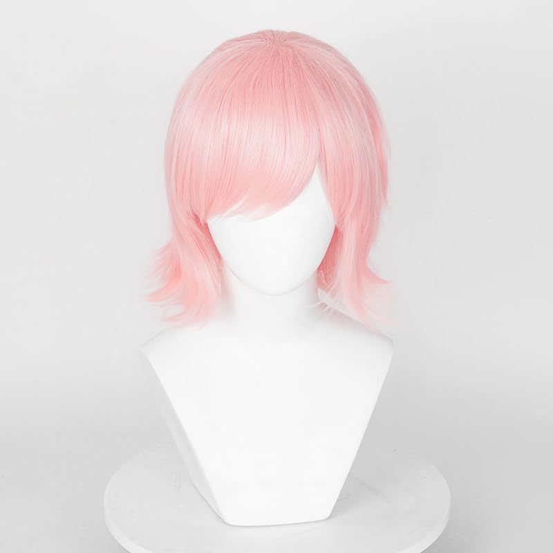 Max Beauty Unisex Short Pink Cosplay Wigs With Bangs+ Free Cap, Man Woman Fluffy Heat Resistant Wig Hair for Daily Party Halloween