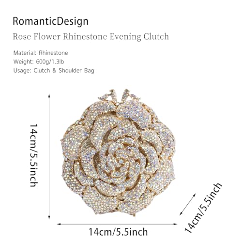 Image of RomanticDesign Women Round Rose Flower Rhinestone Clutch Bag Elegant Crystal Bride Purse for Evening Party Prom Wedding