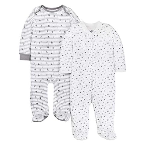 Lamaze Baby Super Combed Natural Cotton Sleep n Play, Zipper and Snap Closure Footed Sleepwear, 2 Pk, Grey Moon and Stars, 9 Months Cover