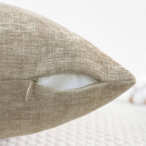 Image of CaliTime Throw Pillow Covers Decorative 24 X 24 Inches Pack of 2 Cozy Chenille Cushion Case for Couch Sofa Bed Living Room Home Light Taupe
