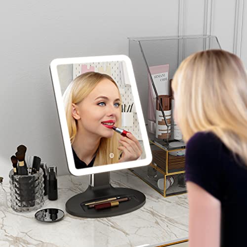 Rolove Makeup Mirror With Lights, 13"X10" Lighted Makeup Vanity Mirror, Portable Tabletop Cosmetic Make Up Mirror With Sensor Touch Dimmable, Dual Power Supply, 10X Magnifying Mirror, Gray #TOP5