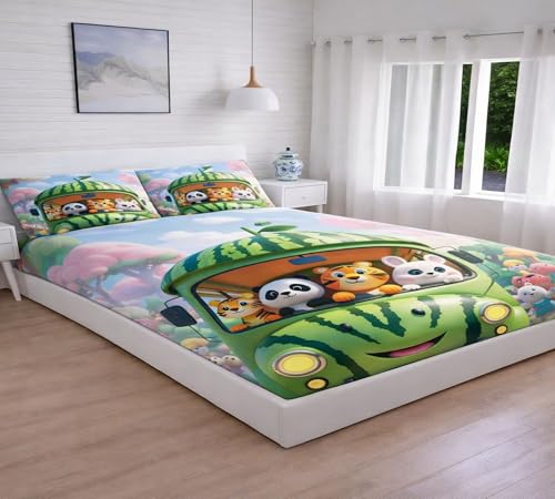 Image of 7D Flat Bedsheet 400TC Sheet Set, Kids Design bedsheet, Floral Design, Decorative Bedding with Daisy Pattern, Kids Room Decor, 90X100 Inch (Bus)
