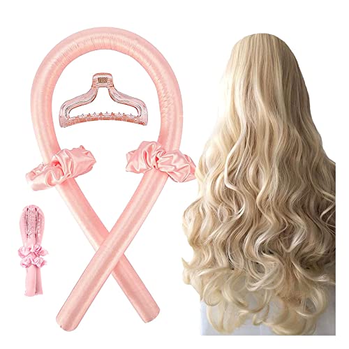 Bztzhm Heatless Curls Band, Locken Ohne Hitze Band, Silk Hair Curler Ribbon, Lockenschwamm, Hair Curler No Heat, Heatless Hair Curler, für DIY-Styling-Tools für Mittleres und Langes Haar (Rosa) Cover