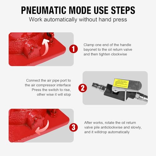 Image of Big RED Air Jack, 20 Ton Hydraulic Bottle Jack, Lift Range 7-1 /16 inch to 12-5 /8 inch, Low Profile Heavy Duty Jack with Dual-Power Operation, Adjustable Lift Range & Safety Valve - 20 Ton (40,000 LBS)