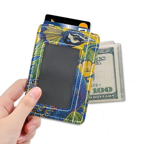 Blue Peacock leather womens wallets slim with money clip RFID Blocking small credit card holder for men&women4