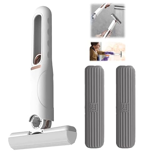 Portable Mini Mop, Sponge Mop, Easy To Store Hidden Powerful Absorbent Mop Ceramic Drill Floor Cleaning Suitable For Kitchen, Bathroom, Living Room, Car (With 2 Mop Handle Bag) #TOP3