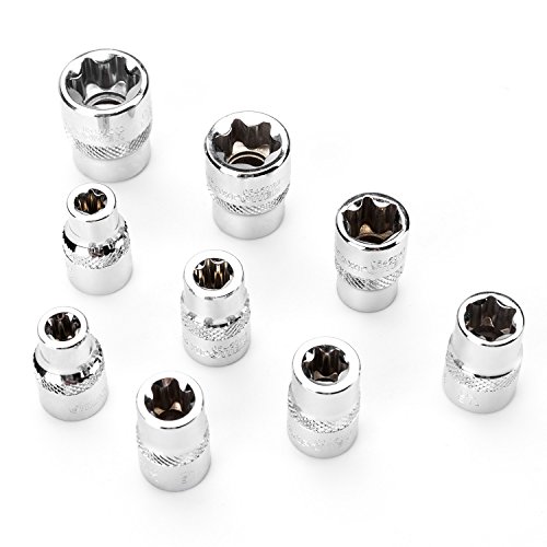 MAXPOWER 9-Piece 3/8 Inch E-Torx Star Socket Set - E7, E8, E10, E11, E12, E14, E16, E18, E20