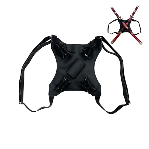 Gwezmxs Mittelalter Schwerthalter Rücken für Katana, Herren Samurai Cosplay Kostüm, LARP Accessoires, Schwarz