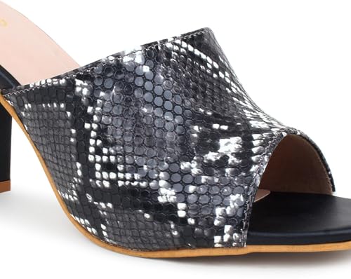 Image of Action Patent Leather Sandals| Pattern| Transparent Block Heel| Ankle Strap Black