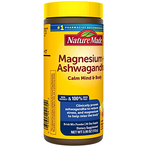 Nature Made Magnesium Plus Ashwagandha Calm Mind And Body Drink Mix Powder, Dietary Supplement For Stress Support, 56 Servings, 28 Day Supply #TOP7