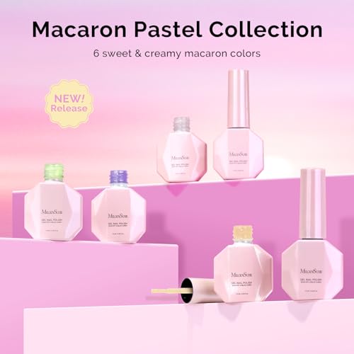 Image of MelodySusie Macaron Pastel Gel Nail Polish Set - 6 Colors Pink Yellow Blue Green Purple White Soak Off UV LED Gel Polish Gift for Women Nail Art Manicure Salon DIY Nail Design Decoration at Home