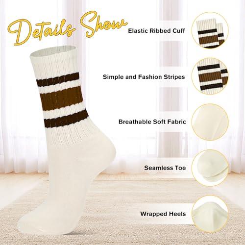 American Trends Womens Crew Socks Striped Athletic Socks Vintage Slouch Solid Color Mid Calf Tube Socks3