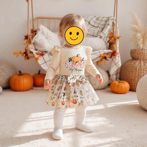 Sasaerucure Infant Baby Girl Halloween Clothes Long Sleeve Romper with Lace Tutu Skirt Newborn Pumpkin Outfit Ghost Outfit2