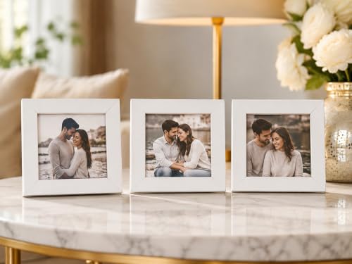 Image of Photo Frame Set of 3 - Modern Tabletop Picture Frames for Desk, Living Room & Bedroom Decor, Perfect for Wedding, Couple & Family Photos (White)
