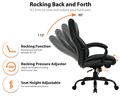 Big And Tall Office Chair 500Lbs High Back Adjustable Executive Leather Office Chair Massage Thickening Padded Cushion Leather Chair All Day Comfort Wide Seat Ergonomic Computer Desk Chair #TOP3