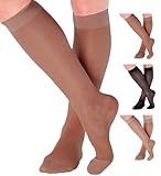 ABSOLUTE SUPPORT Made in USA - Sheer Compression Socks for Women 20-30mmHg - Knee High Compression Stockings for Circulation during Pregnancy, Sports, Athletic, Travel - Beige, Small - A205BE1