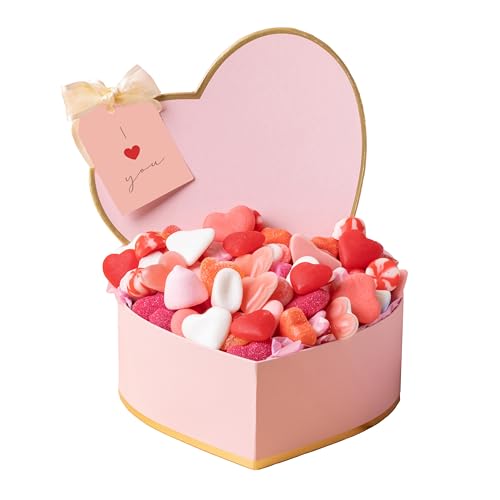 Onza. Regalo mujer original. Caja de chuches con Dulces para regalar. Corazón relleno de las mejores chucherías. Regalo dia de la madre pack de chuches 1kg. Regalo Personalizado con etiqueta.