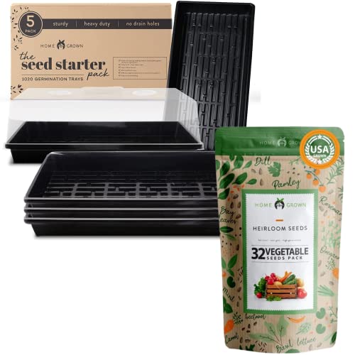 Home Grown 32 Heirloom Vegetable Seeds and Seed Starter Trays - Vegetable Seeds for Planting Home Garden, Homestead and Survival Gardening Seeds - Gardening Supplies for Planting Home Gardens
